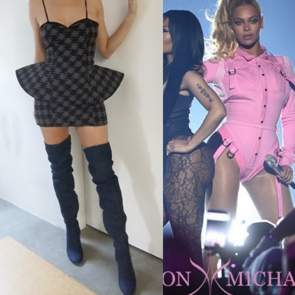 Beyonce designer Grammys Ashton Michael couture houndstooth peplum dress s - Picture 1 of 6